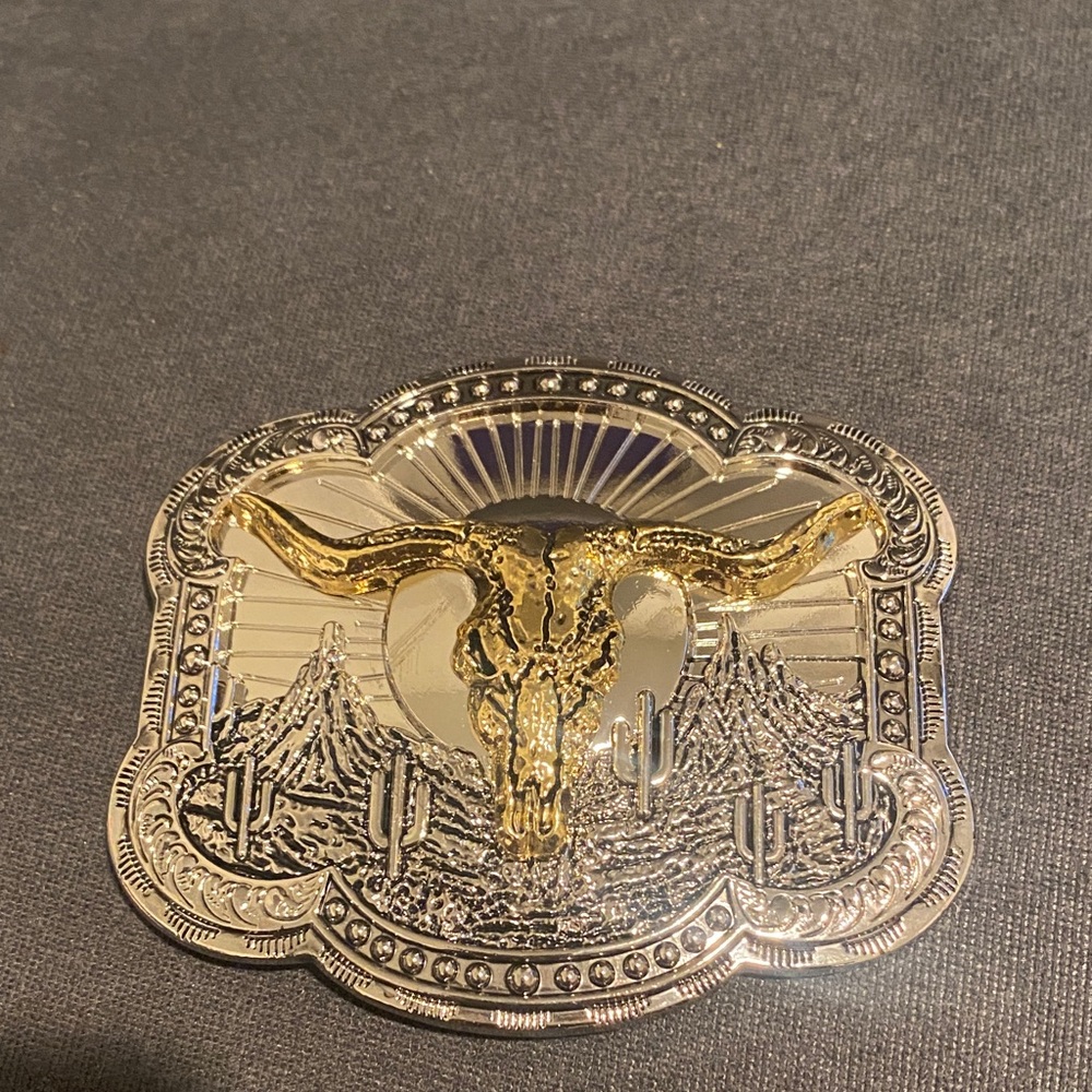 Gold and Silver Bull Skull Belt Buckle